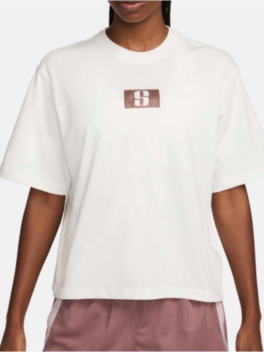 Nike SABRINA White Boxy Basketball Tee with Small Black Swoosh Tag